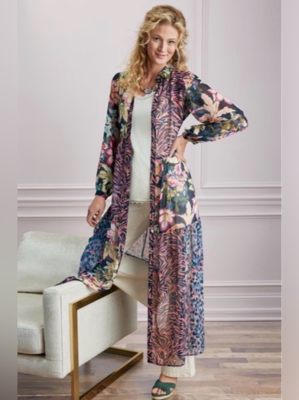 Soft Surroundings Mariquita Shirt Dress in Patchwork, Women’s size Large